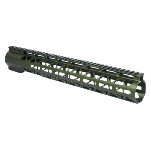 Guntec USA green 15-inch free-floating AR-308 handguard with M-LOK and Picatinny rail.