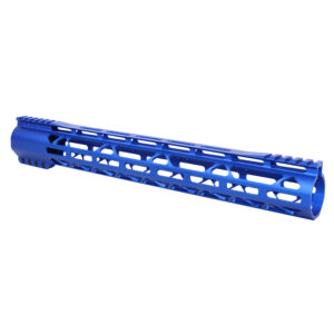 Blue AR-308 15 M-LOK Free Floating Handguard with Top Rail, Anodized Finish.