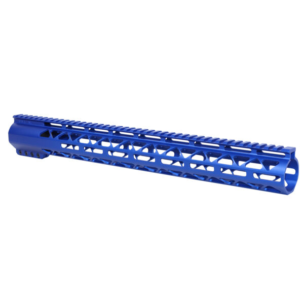 Guntec USA blue 16.5 M-LOK handguard for .308 rifles with top rail.