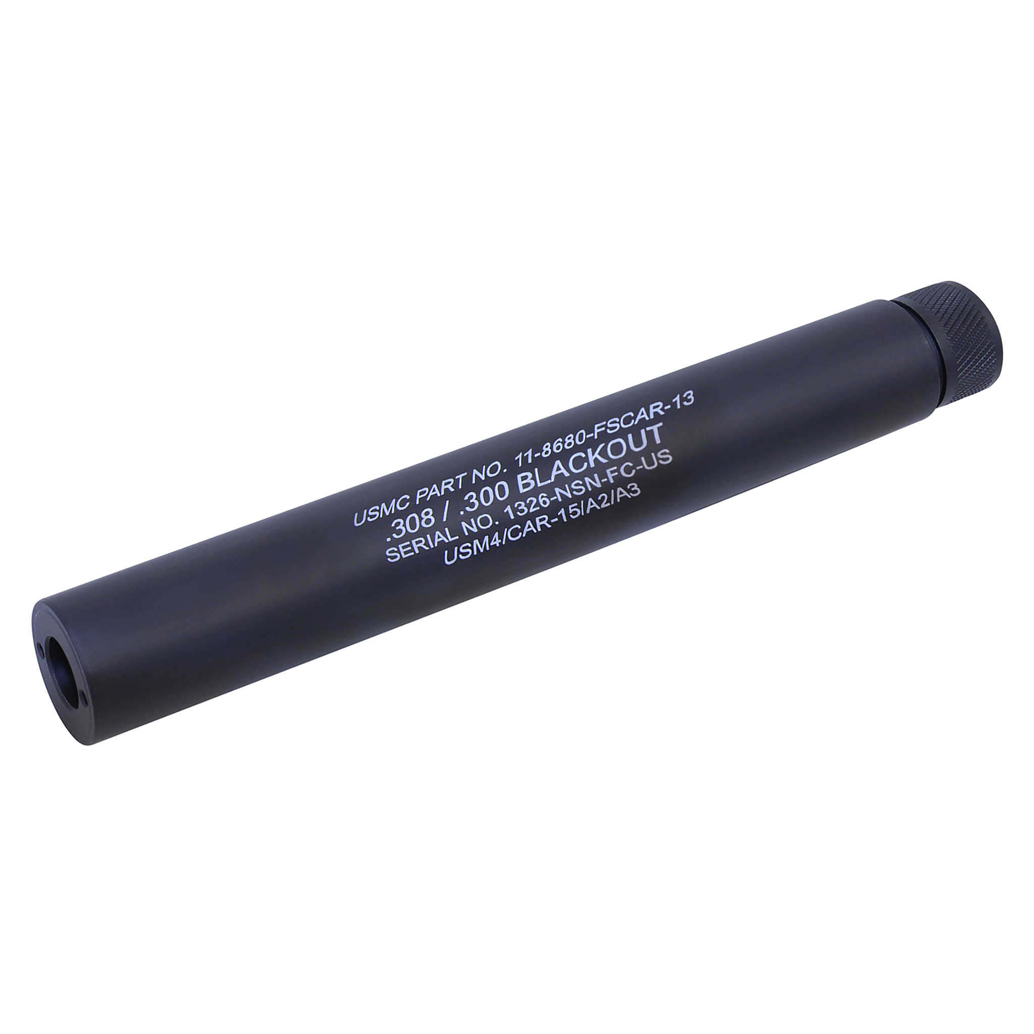 engraved-308-cal-black-mock-suppressor-9-inch AR .308 Cal 9.0" Fake Suppressor (Anodized Black) (Laser Engraved) - Image 1