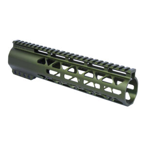 Guntec USA green 10 M-LOK handguard with top rail for .308 caliber rifles.