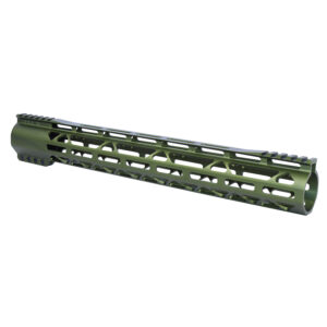 Guntec USA AR-308 green anodized 15 M-LOK free-floating handguard with top rail.