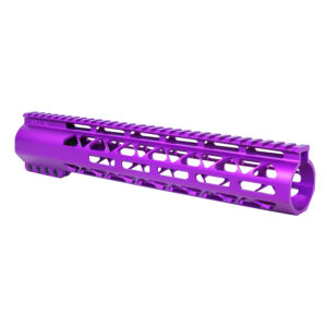 Purple Guntec USA handguard with M-LOK rail and geometric cutouts for .308 caliber rifles.