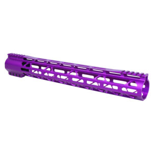 Anodized purple AR-308 M-LOK handguard with monolithic top rail by Guntec USA.