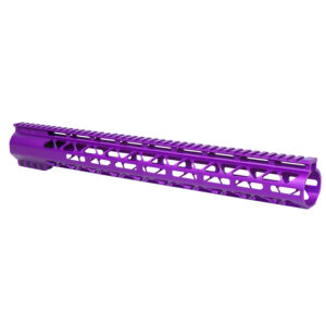 Guntec 16.5 purple aluminum rifle handguard with full Picatinny rail and geometric cut-outs.