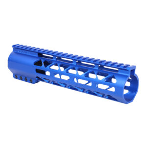 Blue 9-inch Guntec AR-308 handguard with M-LOK rail and cooling cutouts.