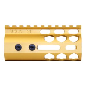 4" Air Lite Series 'Honeycomb' M-LOK Free Floating Handguard With Monolithic Top Rail (Anodized Gold)