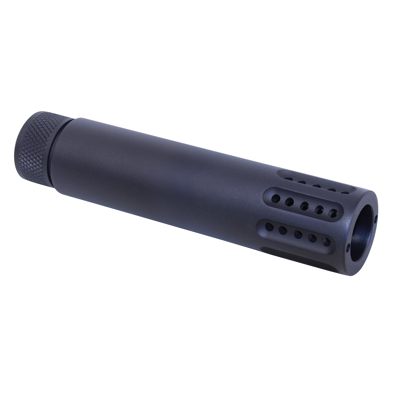 Anodized black barrel shroud with muzzle brake for .50 Beowulf