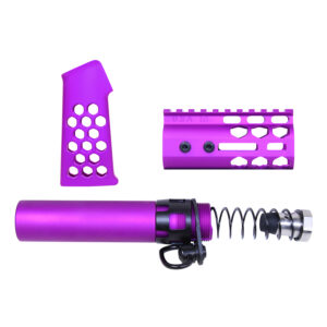 AR-15 purple anodized micro honeycomb pistol components.