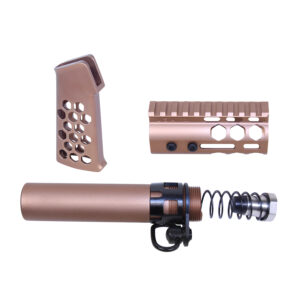 AR-15 anodized bronze pistol furniture set with honeycomb design.