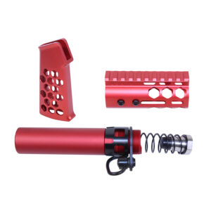 Red AR-15 micro honeycomb pistol accessory set.