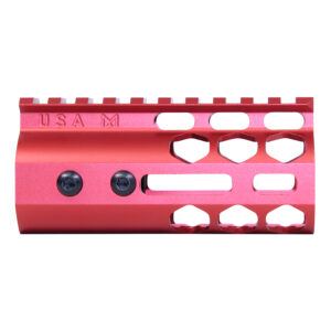 Red anodized Guntec USA 4 M-LOK free-floating Honeycomb handguard with top rail.