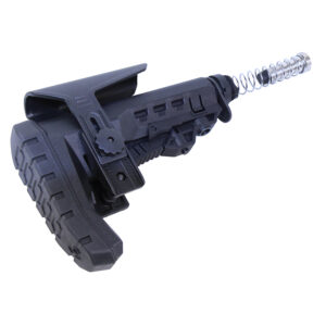 Adjustable AR .308 tactical buttstock with cheek riser and quick-detach sling port.