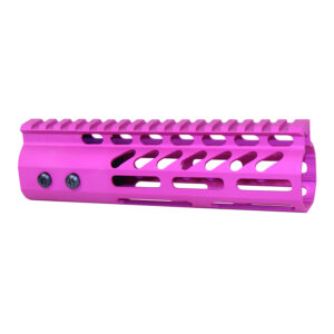 Vivid pink 7 Guntec M-LOK handguard with monolithic top rail and airflow cutouts.