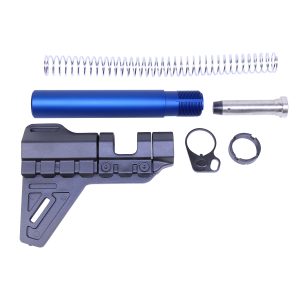 AR-15 blue pistol brace kit with buffer tube and spring components.