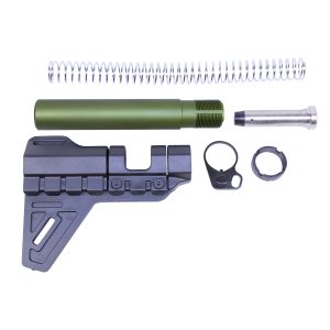 AR-15 Micro Breach Pistol Brace Kit with green buffer tube and metallic components.