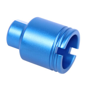 Blue anodized AR 9mm stubby slim flash can, precision-engineered for durability and fit.