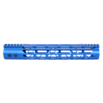 Blue 12-inch Guntec USA M-LOK handguard with monolithic top rail and lightweight design.