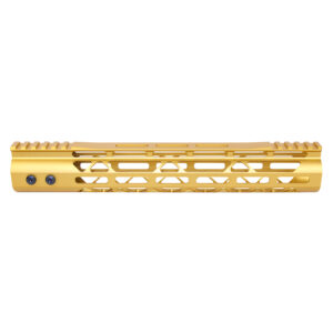 Guntec USA 12 gold M-LOK handguard with monolithic top rail and skeletonized design.