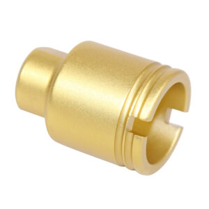 Guntec USA gold anodized 9mm AR stubby flash can component.