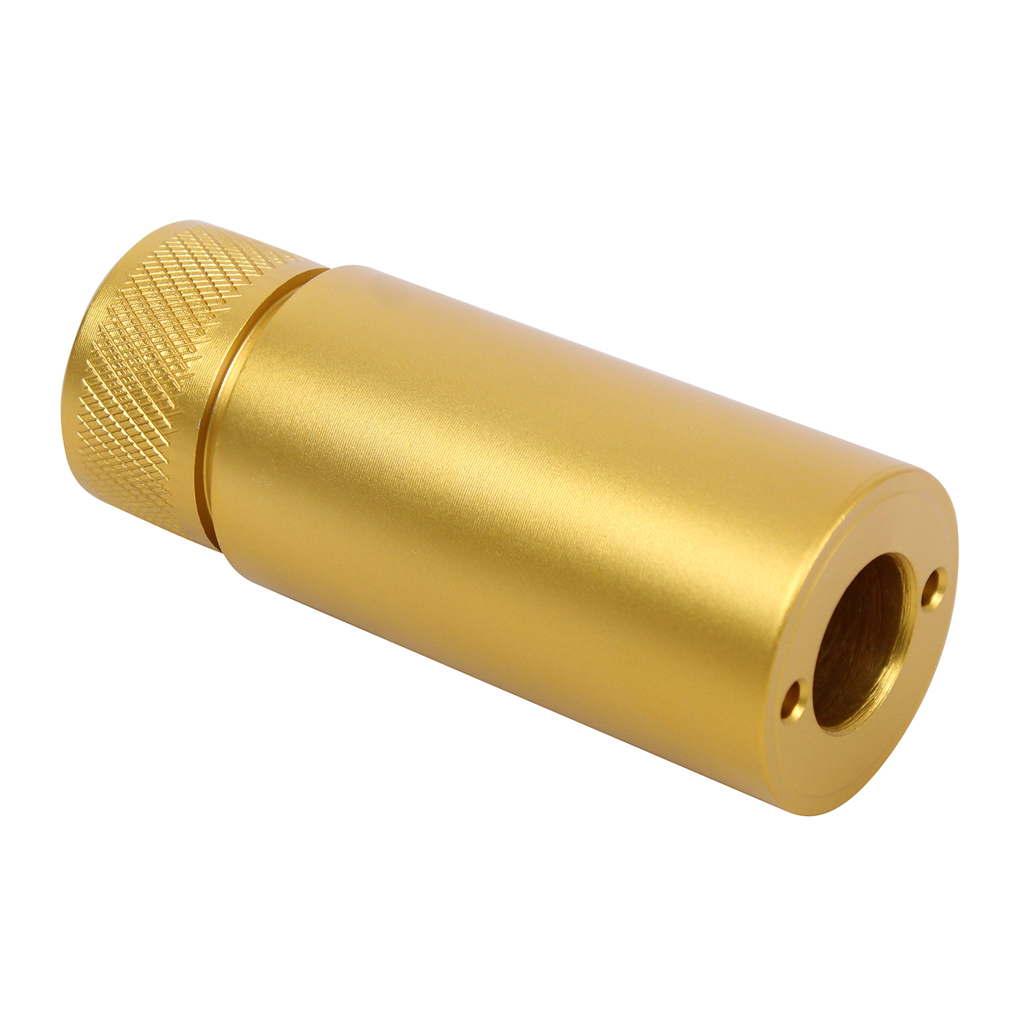 Gold-colored anodized fake suppressor for AR-10 .308 Cal