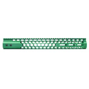 Green 15-inch Guntec Honeycomb M-LOK Handguard with Monolithic Top Rail.