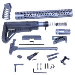 AR .308 Rifle Kit components including stock, handguard, and muzzle brake in anodized grey.