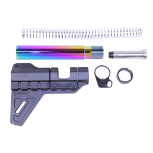 Colorful AR-15 Pistol Brace Kit with buffer tube and accessories.