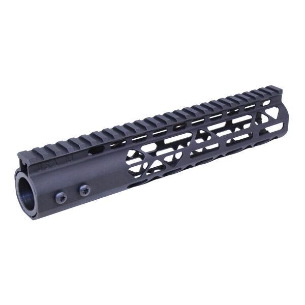 10 black aluminum M-LOK handguard with Picatinny top rail for rifles.