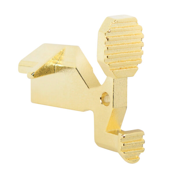 Gold-plated AR-15 extended bolt catch by Guntec USA.