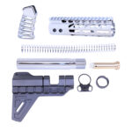 AR-15 pistol kit components in black and silver on white background.