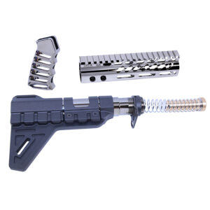 AR-15 pistol furniture set with micro breach brace in black chrome.