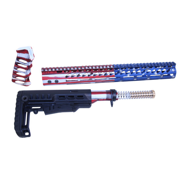 AR-15 patriotic furniture set with Cerakote battleworn finish.