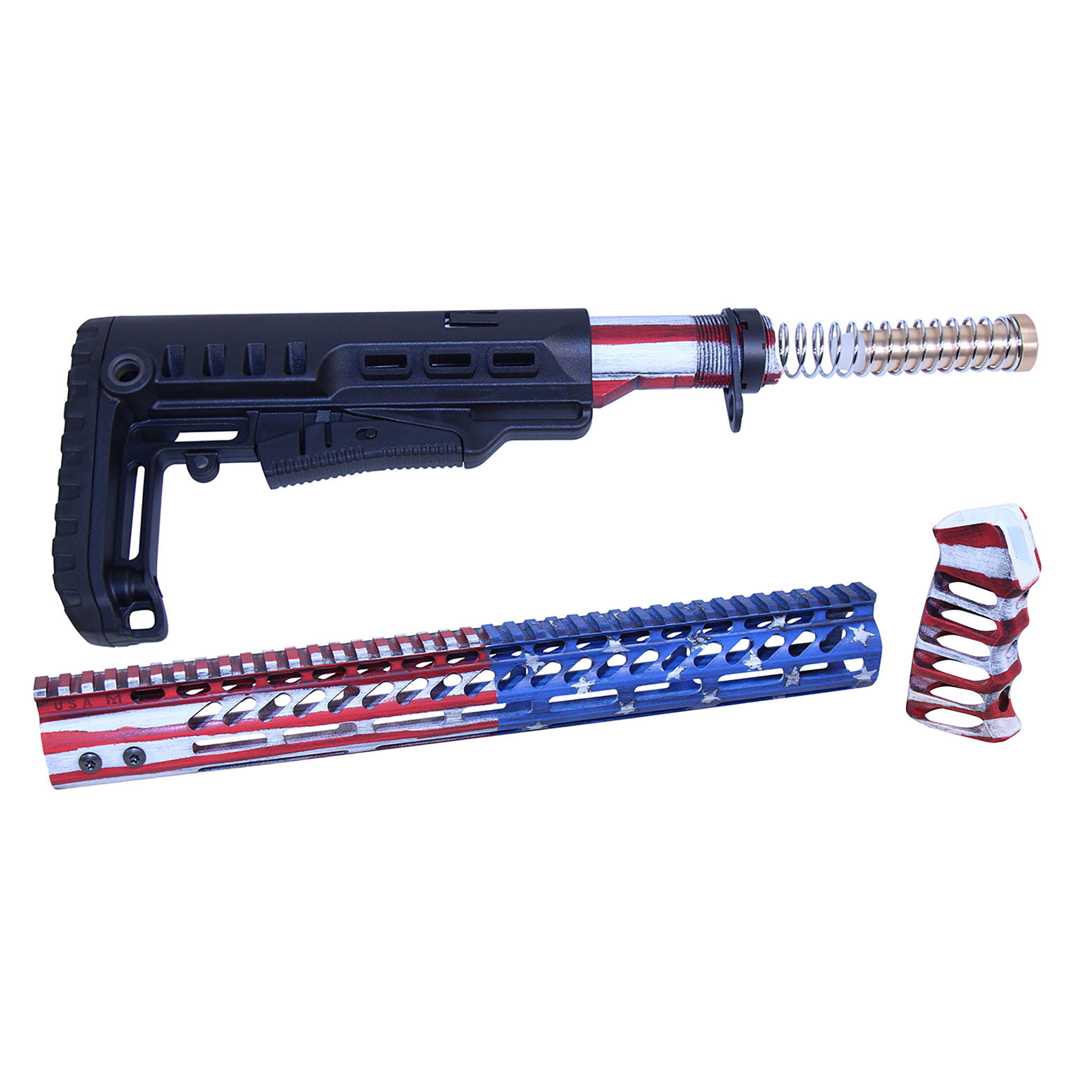 ar-15-usa-flag-furniture-set_TT AR-15 Ultralight Series Limited Edition Complete Furniture Set (Cerakote Battleworn Finish) - Image 1