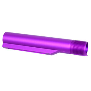 Purple metallic tube with threaded end and flat base for modular assembly.