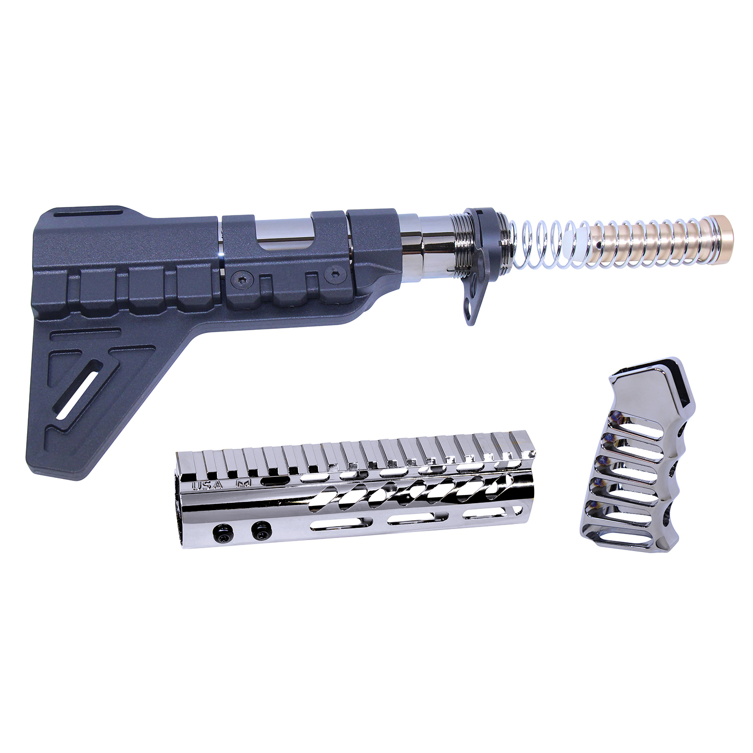 AR-PISTOL-SET-MLK-PB-BC_TT AR-15 Pistol Furniture Set W/Micro Breach Pistol Brace (Black Chrome) - Image 1