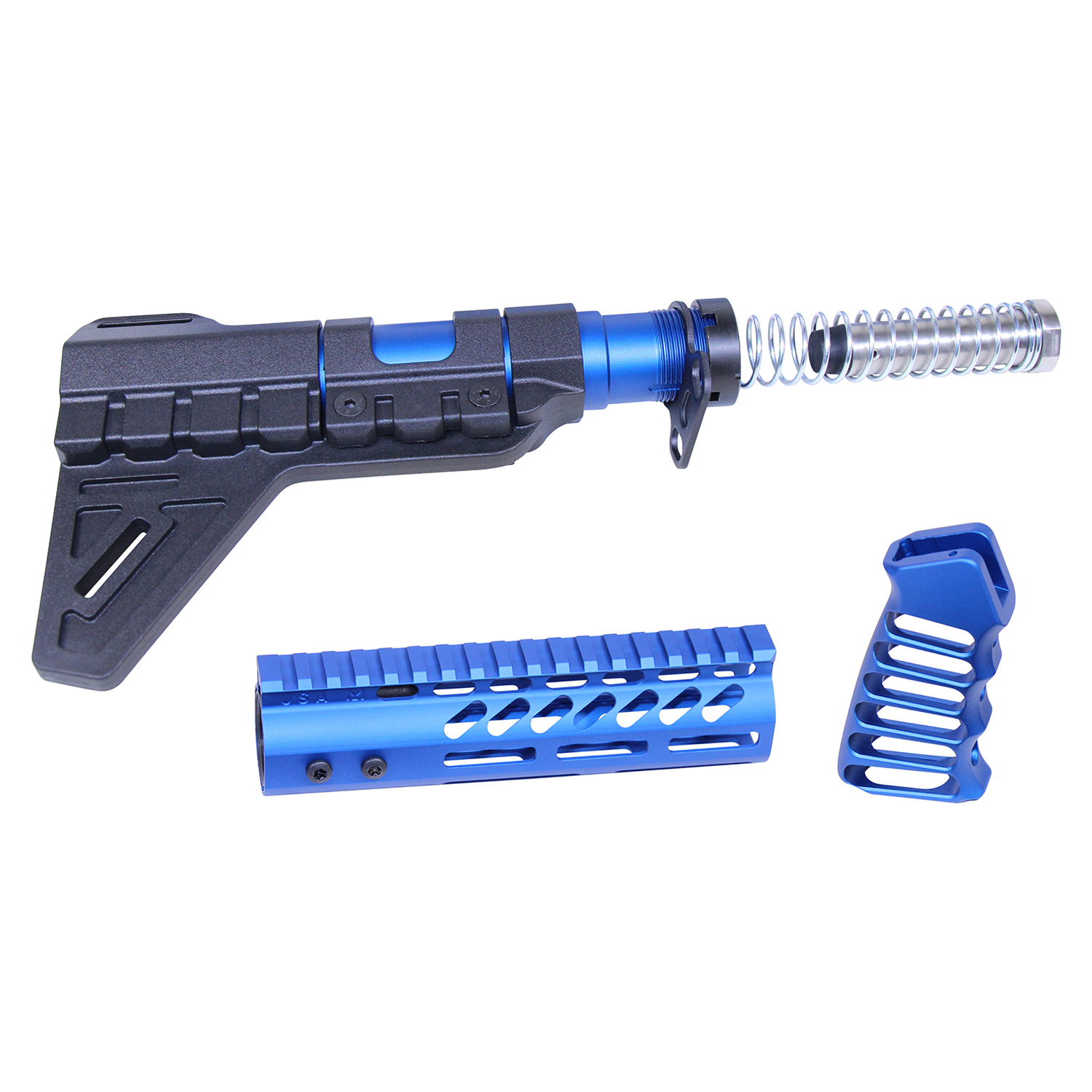 AR-PISTOL-SET-MLK-PB-BLUE_TT AR-15 Pistol Furniture Set W/Micro Breach Pistol Brace (Anodized Blue) - Image 1