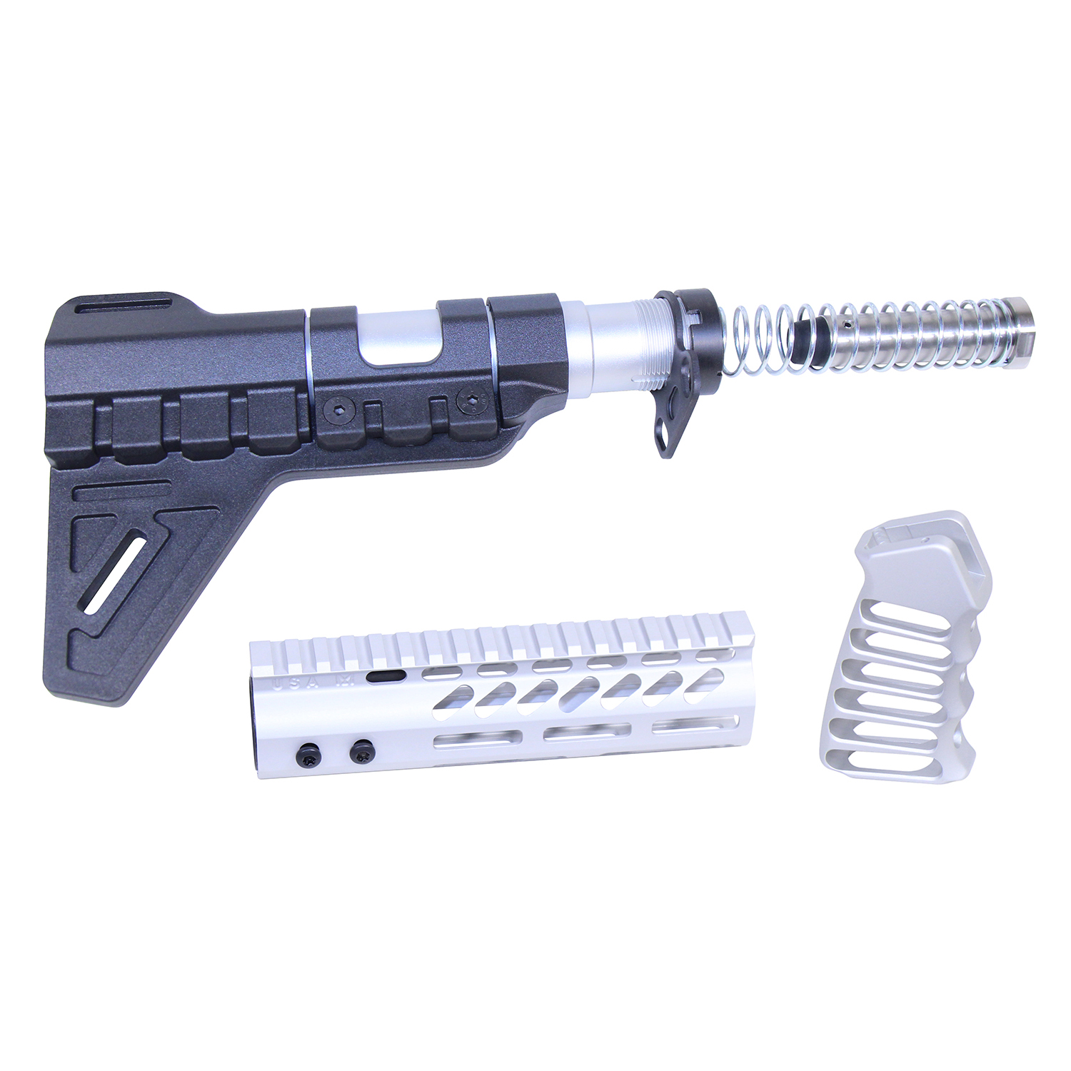 AR-PISTOL-SET-MLK-PB-CLEAR_TT AR-15 Pistol Furniture Set W/Micro Breach Pistol Brace (Anodized Clear) - Image 1