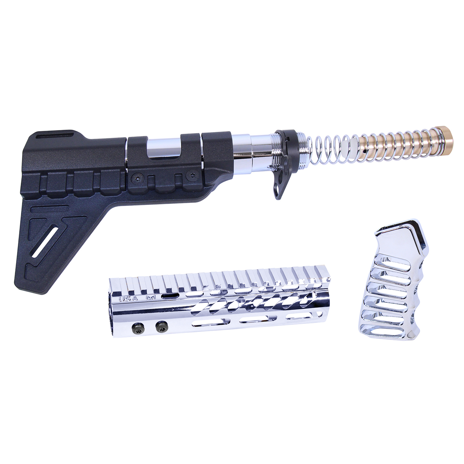 AR-PISTOL-SET-MLK-PB-C_TT AR-15 Pistol Furniture Set W/Micro Breach Pistol Brace (Chrome) - Image 1
