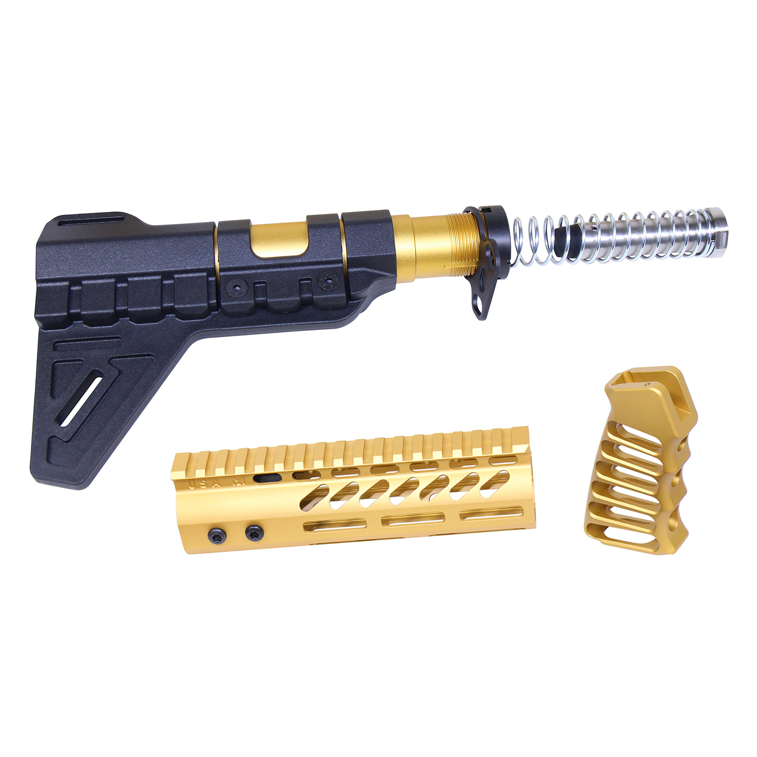 AR-PISTOL-SET-MLK-PB-GOLD_TT AR-15 Pistol Furniture Set W/Micro Breach Pistol Brace (Anodized Gold) - Image 1