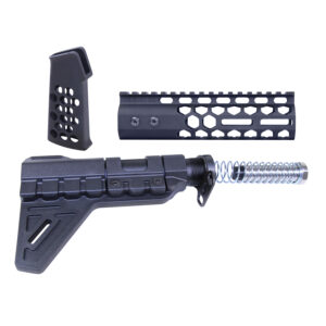 AR-15 Honeycomb Pistol Furniture Set With Brace (7") (Anodized Black)