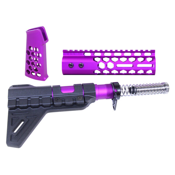 AR-15 Honeycomb Pistol Furniture Set With Brace (7") (Anodized Purple)