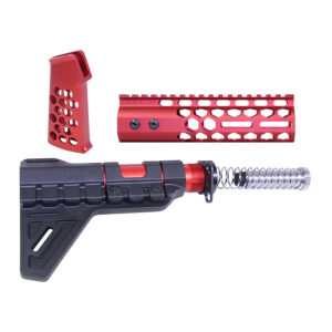 AR-15 Honeycomb Pistol Furniture Set With Brace (7") (Anodized Red)