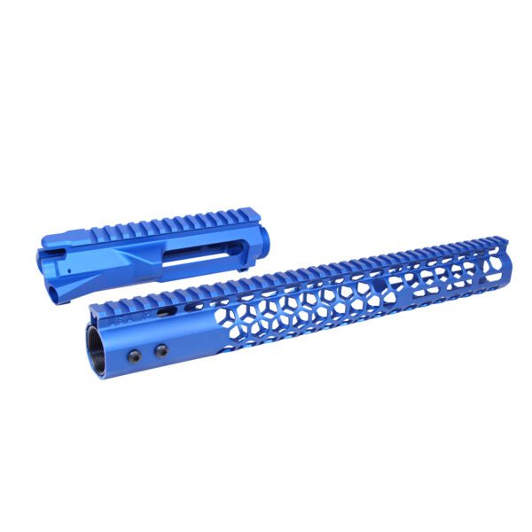 AR-15 Stripped Billet Upper Receiver 15" Air Lite Series 'Honeycomb' M-LOK Handguard Combo Set (Anodized Blue)