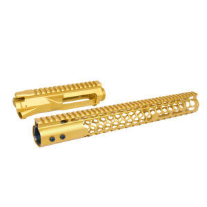 AR-15 Stripped Billet Upper Receiver 15" Air Lite Series 'Honeycomb' M-LOK Handguard Combo Set (Anodized Gold)