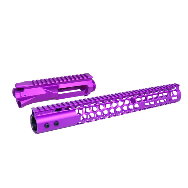 AR-15 Stripped Billet Upper Receiver 15" Air Lite Series 'Honeycomb' M-LOK Handguard Combo Set (Anodized Purple)