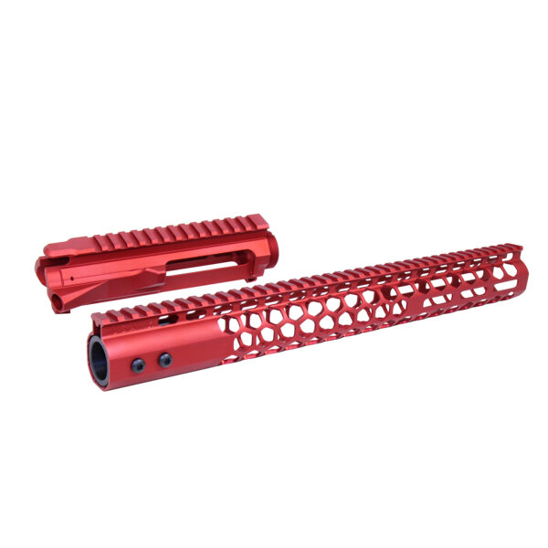 AR-15 Stripped Billet Upper Receiver 15" Air Lite Series 'Honeycomb' M-LOK Handguard Combo Set (Anodized Red)