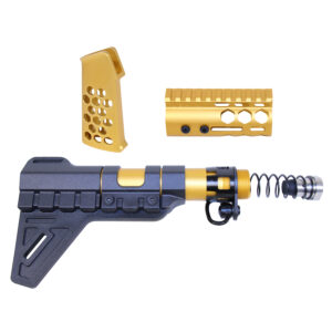 AR-15 Micro Honeycomb Pistol Furniture Set With Brace (Anodized Gold)