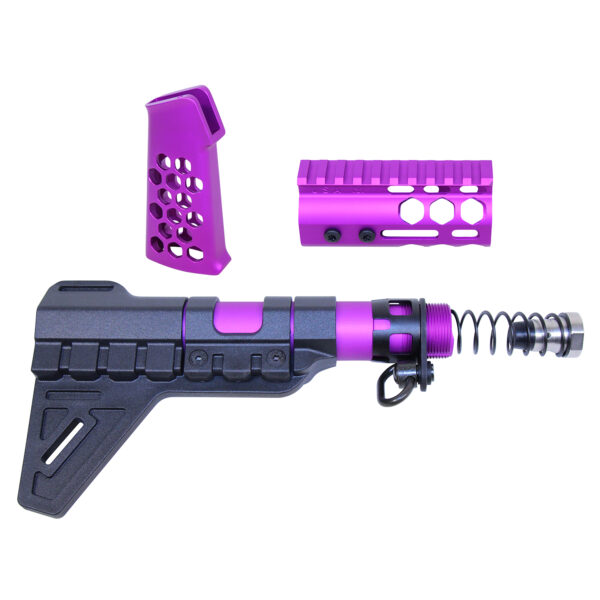 AR-15 Micro Honeycomb Pistol Furniture Set With Brace (Anodized Purple)