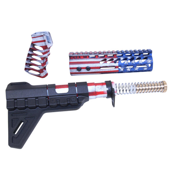 AR-15 Pistol Set with Patriotic Cerakote Finish and Tactical Attachments.